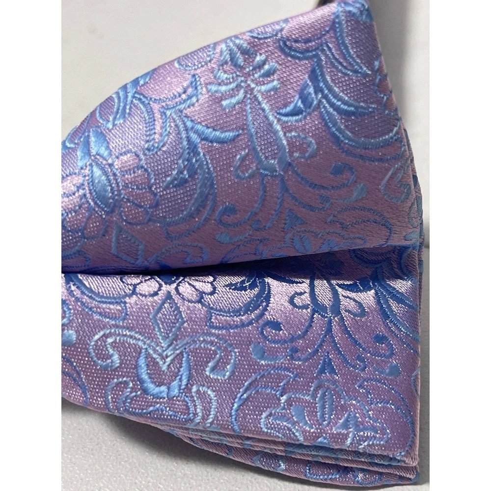 HISDERN Mens Lilac Blue‎ Floral Jacquard Pre Tied Bowtie Adjustable